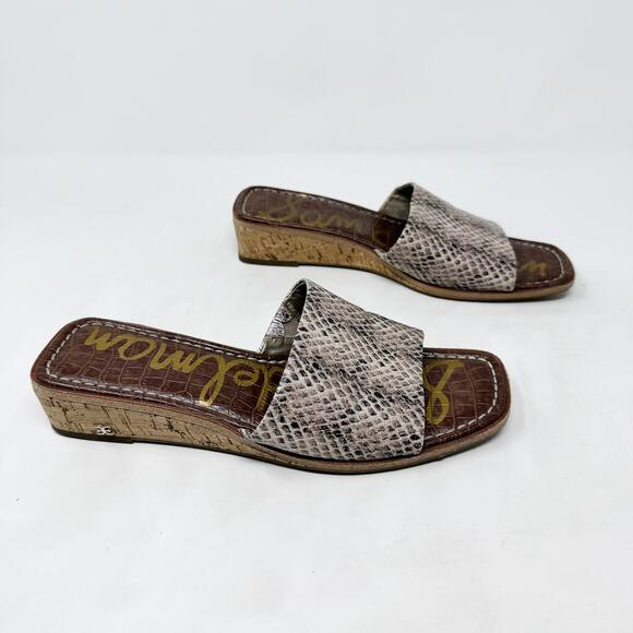 [Sam Edelman] Valery Snake Print Embossed Leather Mini Wedge Slide Sandals Sz 8 - Picture 2 of 12